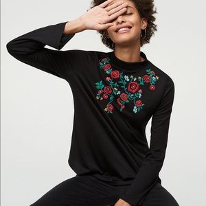 Ann Taylor Loft embroidered mock neck shirt